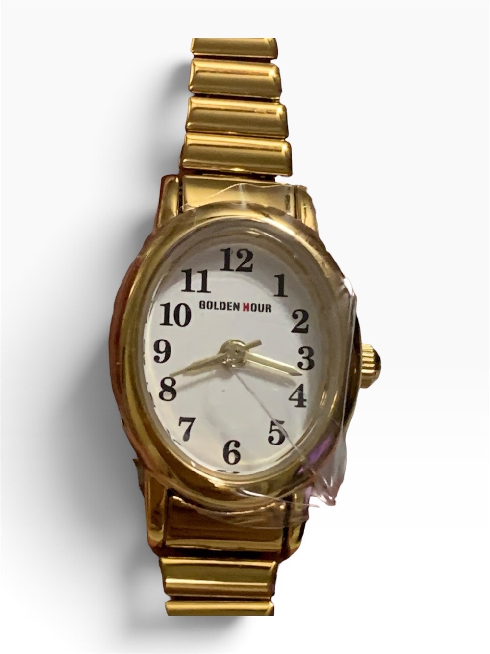 GOLDEN HOUR Women’s Gold-Tone Oval Analog Quartz Watch White Dial Arabic